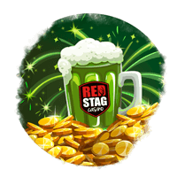 St. Patrick's Day Survival Guide Glass mug with green beer on it placed on top of a pile of gold coins