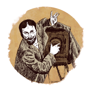 Cartoon of Robert Cornelius taking the first selfie in history