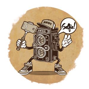 Cartoon of the first phone with a front facing camera