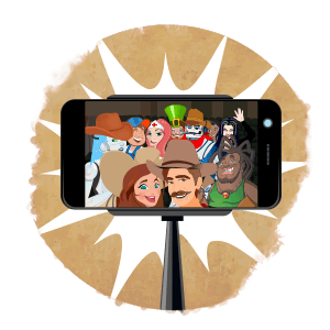 Selfie stick holding an iphone with a selfie photo on its screen